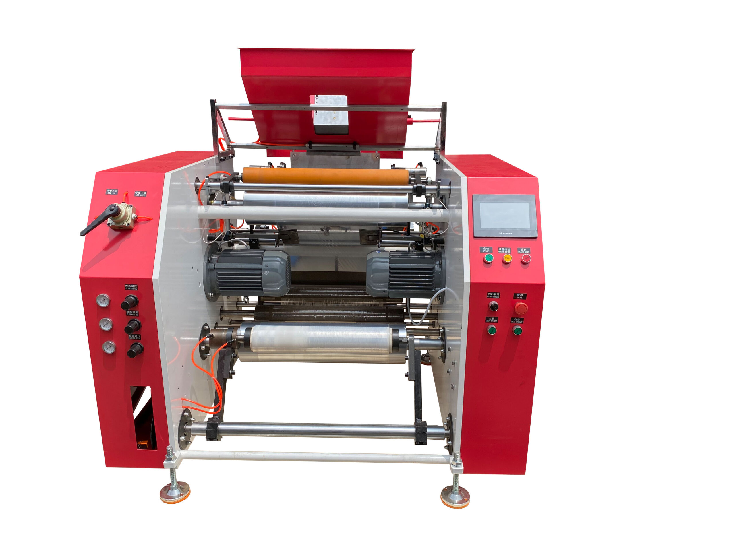 Automatic pre stretch film rewinder